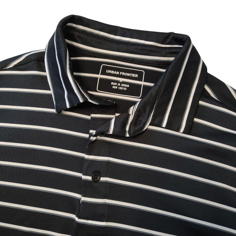 Urban Frontier Men's Polo Shirt Medium Black‎ White Striped Golf Casual
